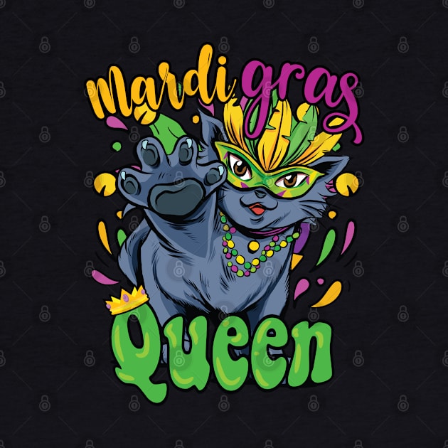 Mardi Gras Kitty Queen with Mask and Beads by Graphic Duster